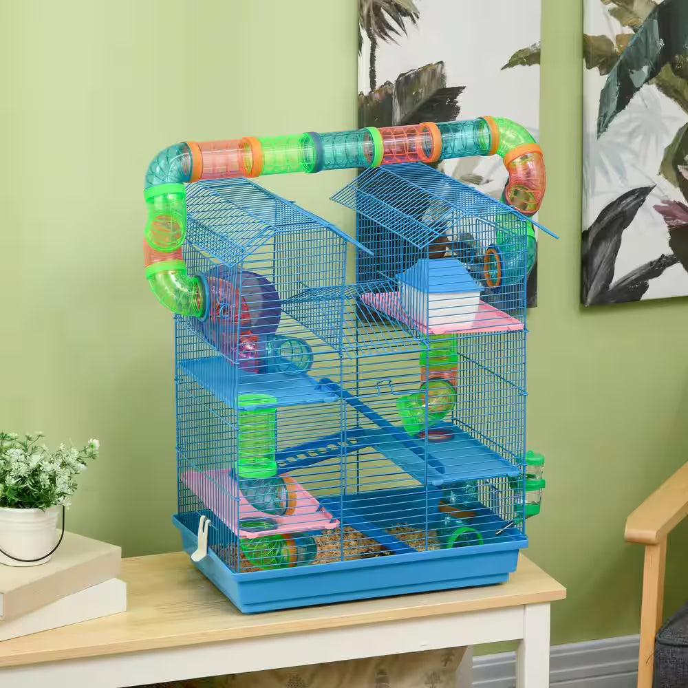 5-Tier Hamster Cage with Tubes and Tunnels, Water Bottle, Food Dish, Exercise Wheel