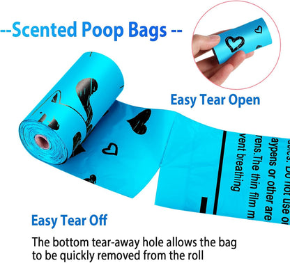 Dog Poop Bag Rolls - 540 Count Dog Waste Bags with Dispenser, Extra Thick Strong Leak Proof Poop Bags for Dogs Doggy | Scented Blue