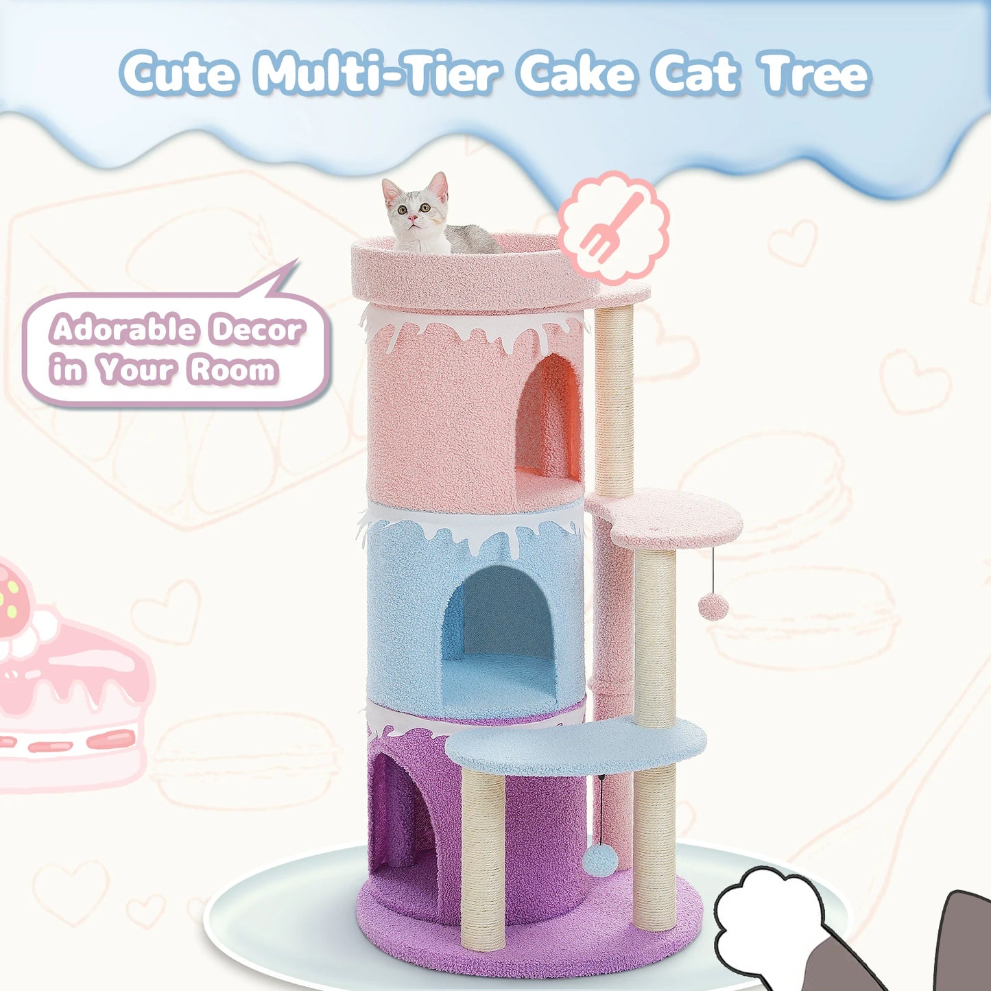 Cat Tree Cat Condos for Large Cats, Cat Tower House with Large Top Perch and Sisal Covered Scratching Posts for Indoor Cats Gift